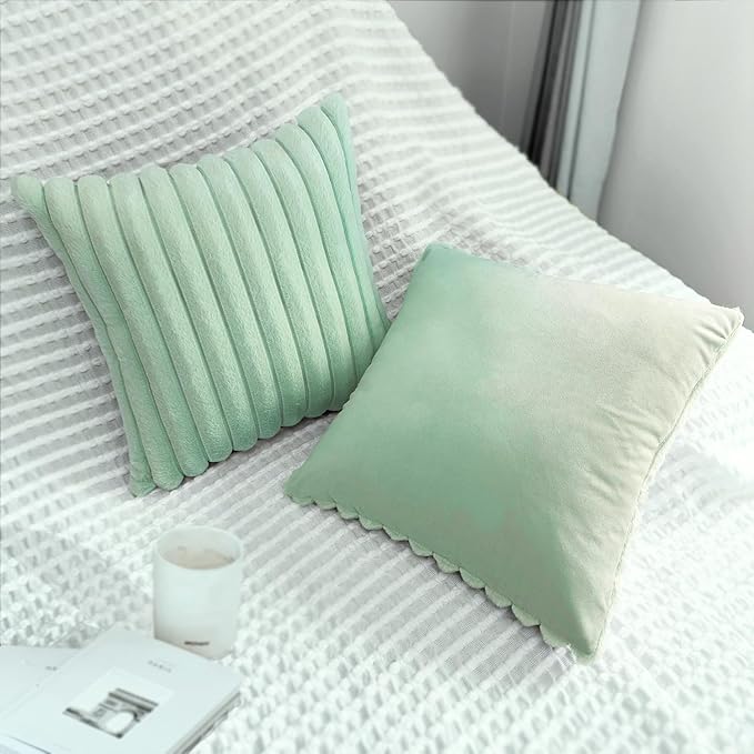 2 Pack 18x18 Pillow Cover Velvet Pillow Covers, Faux Fur Square Throw Pillow Covers for Living Room Decorations Throw Pillow Case, Throw Pillow Cover Cushion Cover for Sofa Bedroom Car, Sage Green