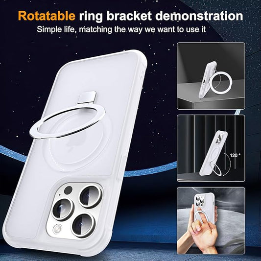 Compatible with iPhone 14 Pro Max Case with Invisible Magnetic O-Ring Stand Military-Grade Phone Case for iPhone 14 ProMax 6.7" [Compatible with Mag-Safe][Great Grip Feeling],Translucent