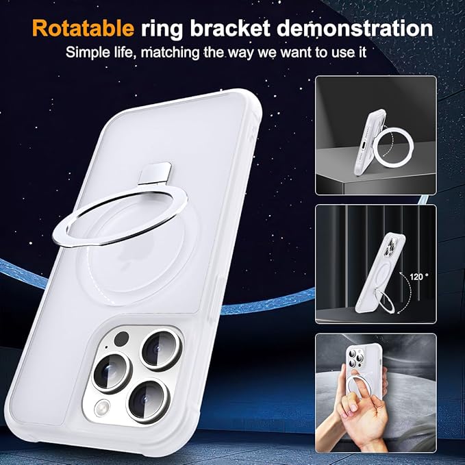 Compatible with iPhone 14 Pro Case with Invisible Magnetic O-Ring Stand Military-Grade Phone Case for iPhone 14 Pro 6.1" [Compatible with Mag-Safe][Great Grip Feeling],Translucent