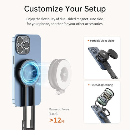 ULANZI MA30 Magnetic Phone Tripod Stand for iPhone - Aluminium Maglock Smartphone Mini Tripod Pocket Cell Phone Stand Strong Magnet Quick Mount Compatible with iPhone 17 16 15 14 13 12 Series, Black