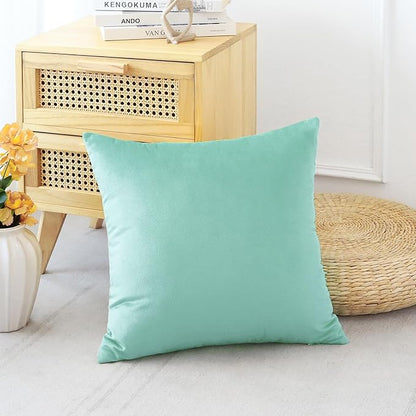 Artscope Luxury Velvet Pillow Covers Decorative Square Pillowcases Soft Solid Cushion Cases for Couch Sofa Bedroom Home Decor 16x16 Inch Aqua Green