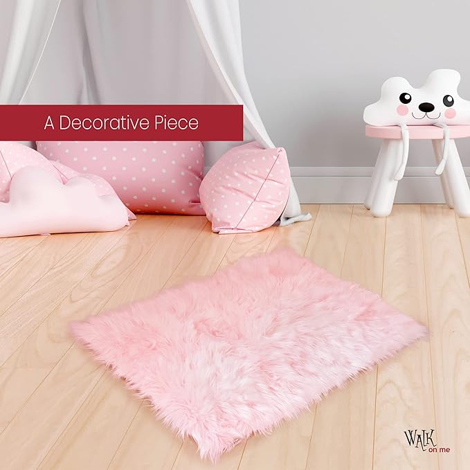 Silky Soft Faux Fur Shaggy Rug, 2 ft. x 3 ft. Pink Fluffy Sheepskin Area Rug, Rectangle Rug for Living Room, Bedroom, Kid's Room, or Nursery, Home Décor Accent, Machine Washable with Non-Slip Backing