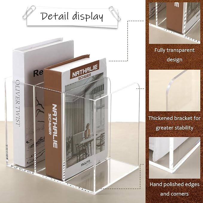 Acrylic Magazine Holder, Thickened Clear Desk Organizer with 3 Vertical Compartment Acrylic File Sorter Organizer for Office, Home, Classroom