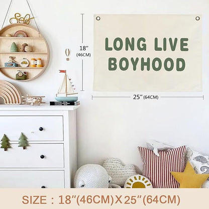Canvas Banner Hanging Flag Banner for Nursery and Playroom Wall Décor for Kids Trendy Room Décor for Boys and Girls (Boyhood-olive)