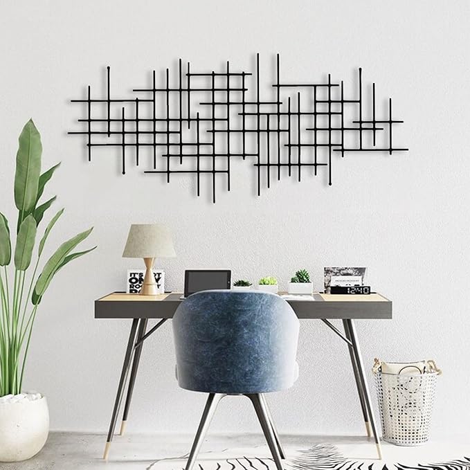Metal Geometric Line Wall Art, Modern Minimalist Abstract Metal Line Art Wall Decor for Living Room Bedroom Office Kitchen Dining Room (Gold, 53 x 23 in | 135 x 59cm)