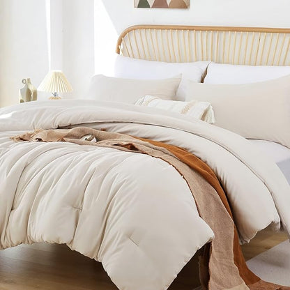 ROSGONIA Oversized King Comforter Beige, 3pcs(1 Boho Comforter & 2 Pillowcases) Soft Lightweight Oversized King Size Comforter Sets All Season Bedding