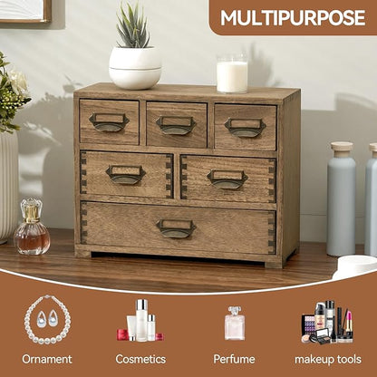 KIRIGEN Wood Desk Drawer Organizer, Home Storage Cabinet 6 Drawers Mini Chest with Lable Holder Handles for Bedroom Home and Office Organization Dark Brown(3D6CG-DBR)