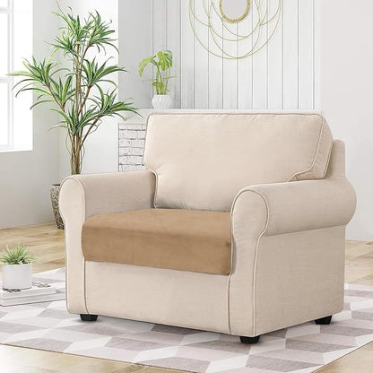 Couch Cushion Cover Velvet 1 Piece Seat Cushion Cover Stretch Armchair Cover Separate Sectional Sofa Slipcovers Furniture Protector (1-Seater or Sofa Backrest, Camel)