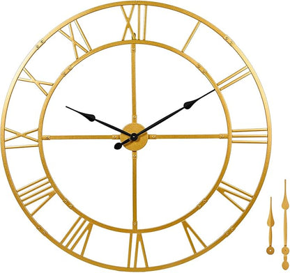 Large Wall Clock for Living Room Decor – 48 inch Silent Non-Ticking Modern Farmhouse Wall Clock, Oversized Decorative Metal Roman Numeral Clock, Gold