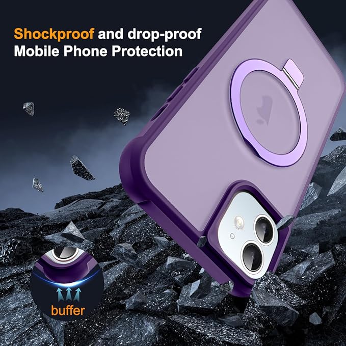 Compatible with iPhone 11 Case with Invisible Magnetic O-Ring Stand Military-Grade Translucent Case for iPhone 11 6.1" [Compatible with Mag-Safe][Great Grip Feeling], Purple