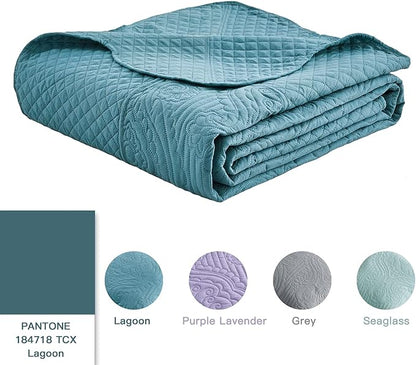 HZ & HY Oversized King Bedspread 128x120 Extra Wide, Ultrasonic, Lightweight, Reversible, 5 Pieces, 100% Microfiber, Lagoon