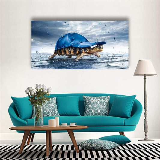 Lovely Sea Turtle Picture Canvas Wall Art for Bathroom Decor,Animal Canvas Print Paintings Artwork for Living Room Home Office Kitchen Wall Decoration,Stretched 20x40 inches Framed Ready to Hang