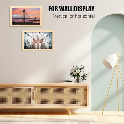 KINLINK 8.5x14 Picture Frame Natural, Solid Wood Frames with Acrylic Plexiglass, Tabletop and Wall Display Photo Frame, Set of 4
