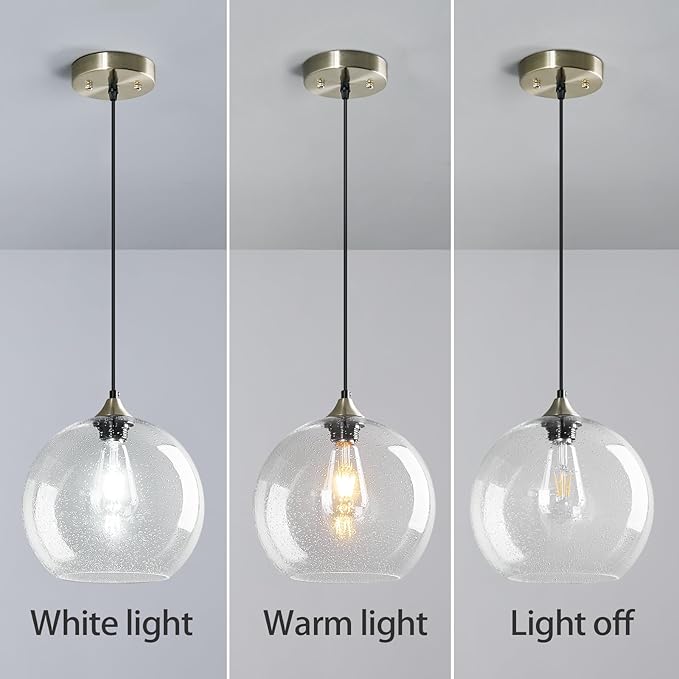 Clear Glass Pendant Lights Kitchen Island Lighting Globe Pendant Light Fixtures Modern Pendant Lighting for Kitchen Island Bedroom Living Dining Room Light Fixture(9.84in, 1-Pack)