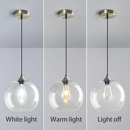 Clear Glass Pendant Lights Kitchen Island Lighting Globe Pendant Light Fixtures Modern Pendant Lighting for Kitchen Island Bedroom Living Dining Room Light Fixture(9.84in, 2-Pack)