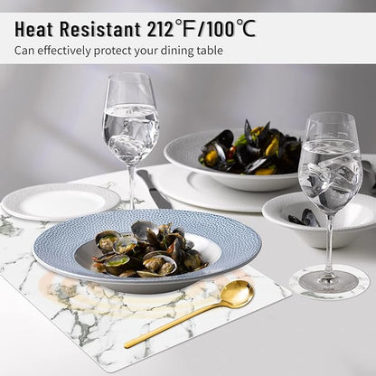 Faux Leather Placemats Set of 6,Heat Resistant Placemats for Dining Table, Easy Clean Non-Slip Place Mats, Waterproof Stain Resistant Wipeable Washable PU Table Mats, (Marble)
