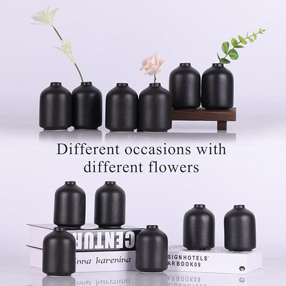 Ceramic Bud Vases Set of 6, Black Bud Vase Set for Flowers Pampas Grass, Mini Pottery Vase with Minimalist Modern Rustic Style for Table Centerpieces of Home, Office, Wedding