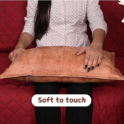 100% Lambskin Leather Pillow Cover - Sofa Cushion Case - Decorative Throw Covers for Living Room & Bedroom, 10x18 Inch - Mango Tan Crunch Box Pack of 1