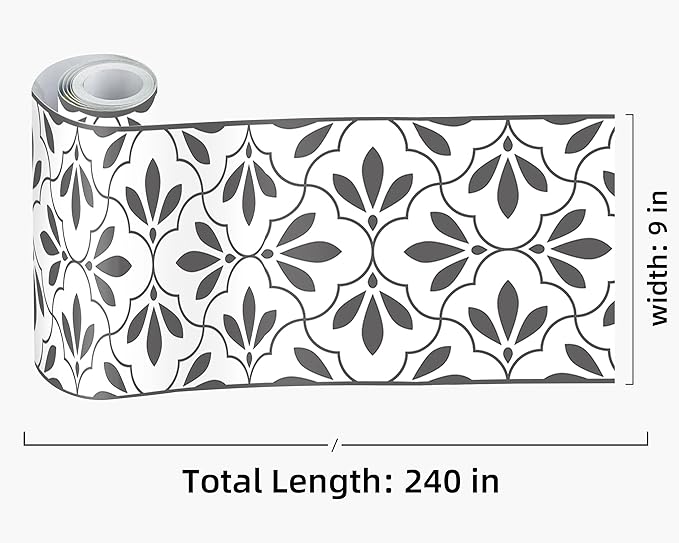 FLFK Wallpaper Border Black and White Patterns Peel and Stick Wall Border Self Adhesive Wallpapers for Living Room Bedroom Kitchen Bathroom 9"x240"