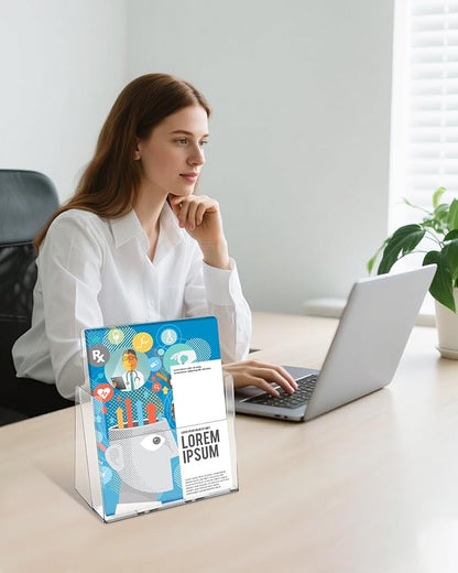 Brochure Holder 6 x 9, 6 Pack Flyer Holder for Real Estate, Acrylic Sign Holder, Clear Brochure Display Stand for Store Office, Magazine Holder for Pamphlet Literature Document Menu