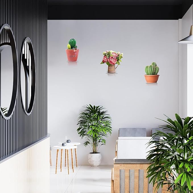 Acrylic Small Shelf,Mini Floating Wall Shelf,Wall Mounted Storage Shelf,for Pop Figures,Plant,Picture Photo Modern Wall for Office Bedroom Living Room,Clear (3 Pack)