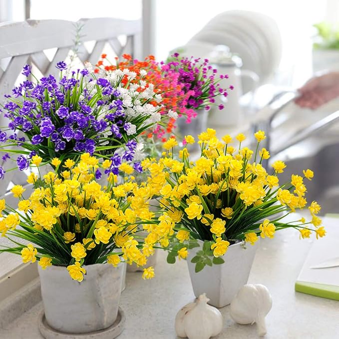Artificial Flowers, 20 Bundles Outdoor Fake Flowers for Decoration UV Resistant Faux Plastic Plants Garden Porch Window Box Décor (Yellow)