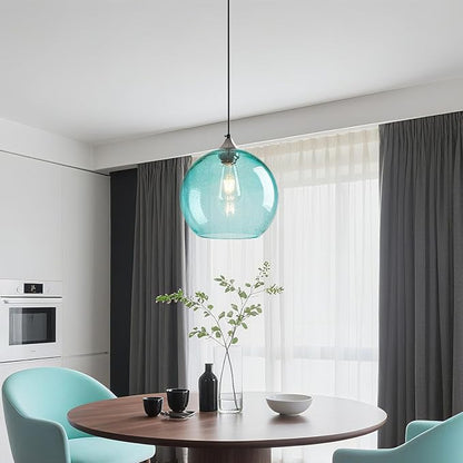 Light Blue Glass Pendant Lights Kitchen Island Globe Pendant Light Fixtures Modern Pendant Lighting for Bedroom Living Dining Room Light Fixture (9.84 in, 2 Pack)