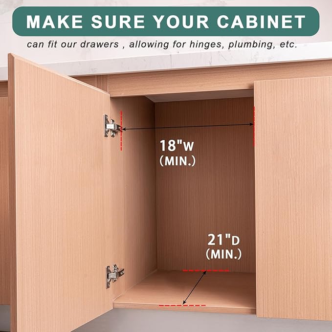 Fully Assembled Pull Out Cabinet Drawer, Wood Pull Out Cabinet Organizer, Soft Close Slide Out Pull Out Drawers for Kitchen Cabinets, Fast and Easy DIY Installation, 18”W x 21”D