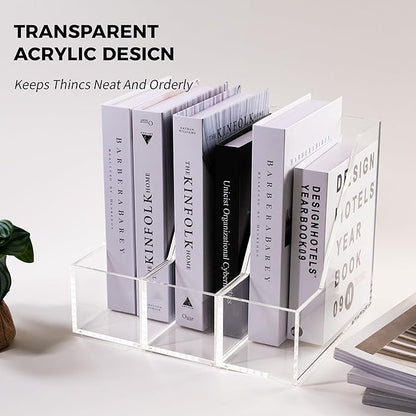 Magazine Holder - Acrylic File Holder and Desk Organizer, Clear Bookend File Sorter, Acrylic Book Organizer and Storage Box for Documents, Magazine Holder Rack for Classroom, Home, and Office