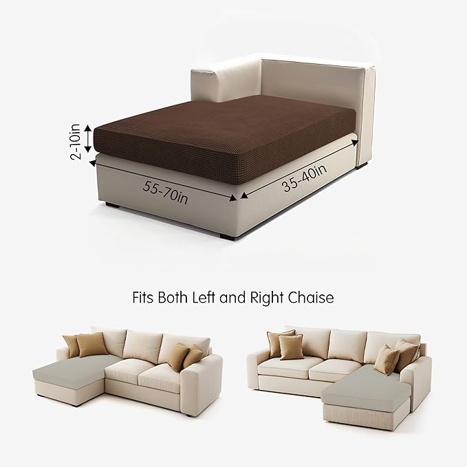 Hokway Stretch Chaise Cover Individual Couch Cushion Slipcovers Reversible Cushion Protector Slipcovers Sofa Cushion Protector Covers (Chaise Cover, Chocolate)