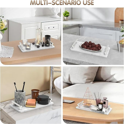 Guest Towel Holder Tray for Bathroom,Marble Slab with Handles - Napkin Holder for Kitchen - Bathroom Tray(Silver,Small)