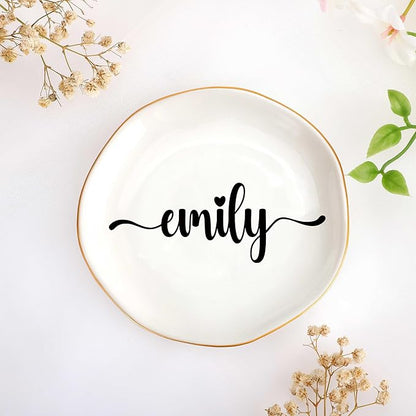 JoycuFF Emily Personalized Name Ceramic Jewelry Tray, Mothers Day Christmas Anniversary Engagement Birthday Gifts for Women Couples, Trinket Dish for Rings Earrings Necklaces Bracelets Keys