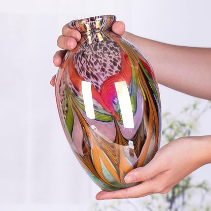 Glass Vases for Flower, Unique Hand Blown Colorful Glass Vase, Modern Art Decorative for Home Living Room, Office, Table centerpieces, Bookshelves and Wedding Decorations (JG34)