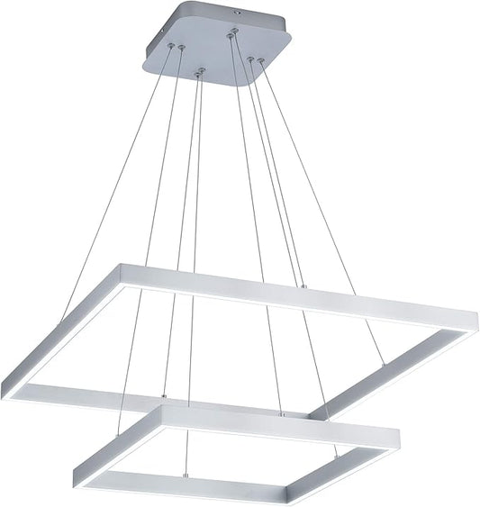 Led Chandelier 2 Layers Modern Pendant Light Dimmable 6000K Cool Whit Light Adjustable Chandelier Ceiling Light Fixture for Living Room Bedroom Kitchen Dining Room 72W 110V (Silver)