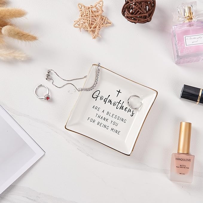 Godmother Gifts from Godchild, Gifts for Godmother Trinket Ring Dish - Godmothers...Thank You for Being Mine, Birthday Christmas Mother's Day Gift for Godmother