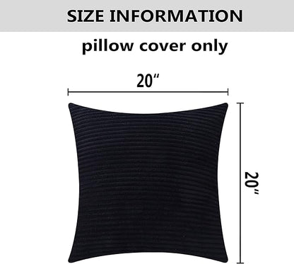 Home Brilliant Striped Velvet Cushion Cover for Chair 2 Packs Supersoft Handmade Fall Decorative Pillowcase for Bed Bench, 50cm, 20 x 20 Inch, Black