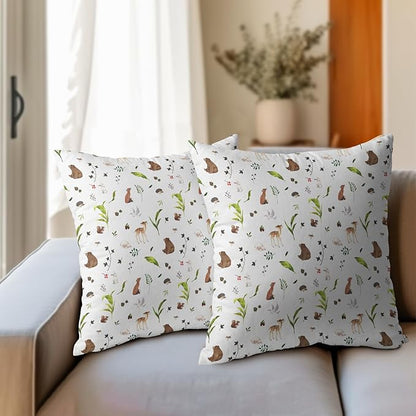Neutral Spring Pillow Covers 20x20 Set of 2 Forest Throw Pillow Covers Rustic Pillowcase Linen Decoration Farmhouse Soft Decorative Plants Animals Cushion Case Couch for Indoor Outdoor Home Decor