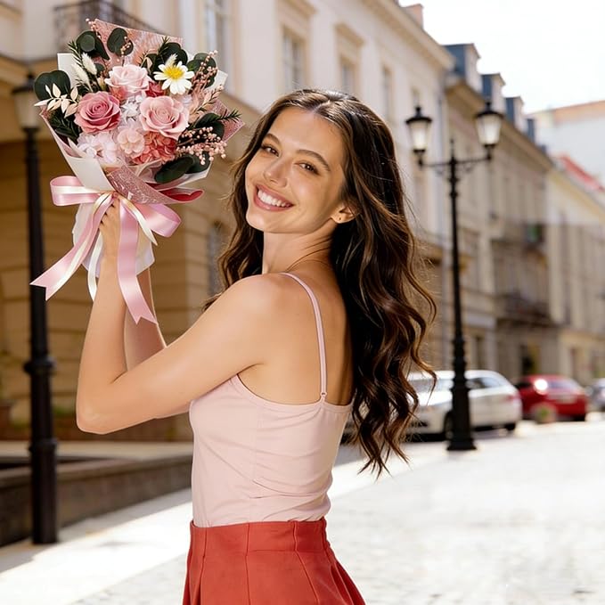 HUACHIPLUS Preserved Rose Bouquets: Fresh Flowers Bouquet- Romantic Gifts for Mom Wife Girlfriend Women-Flowers for Delivery Prime on Christmas Valentines Day Anniversary Mothers Day Birthday (Pink1)