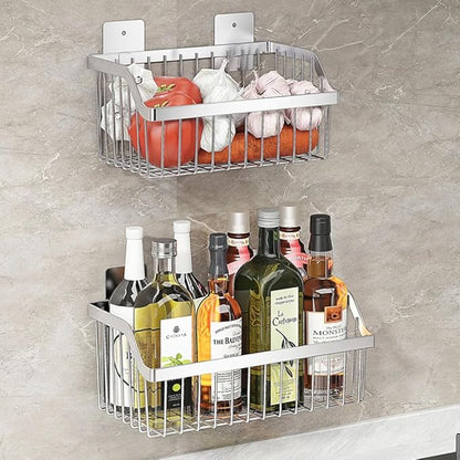 2PCS Hanging Storage Baskets Organizer Wall Mount, SUS304 Stainless Steel Wire Storage Bin Rack for Kitchen Bathroom Shower Spice Shelf,L 9.84 Inch