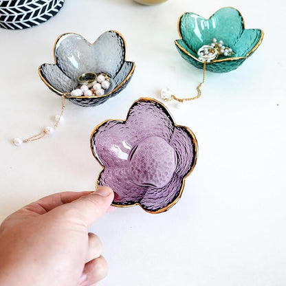 Purple Flower Ring Dish Jewelry Tray, Small Glass Trinket Tray for Rings Earrings, Present for Wife Mom Daughter Women