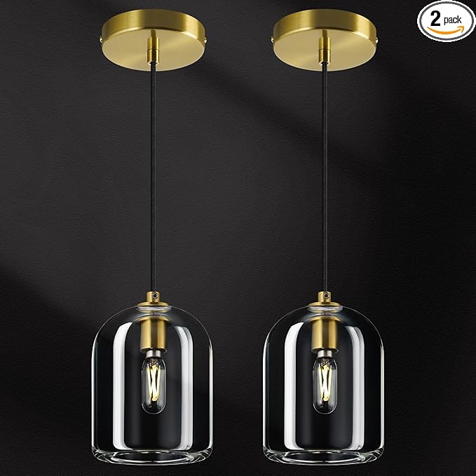 Modern Gold Pendant Lights Kitchen Island Ceiling Chandelier Indoor Crystal Hanging Light Fixtures for Dining Room Kitchen Living Room Bedroom（2Pack）