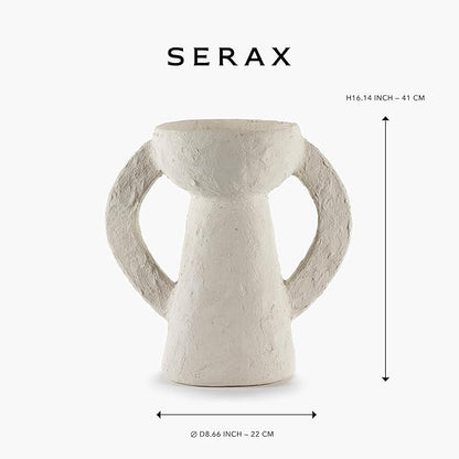 Serax Decorative Vase with Handles | Earth interior accessories by Marie Michielssen | White Paper Mache Home Decor Living Room on Coffee Table | Kitchen Decorations | Entryway Table Decor Shelf Pot L