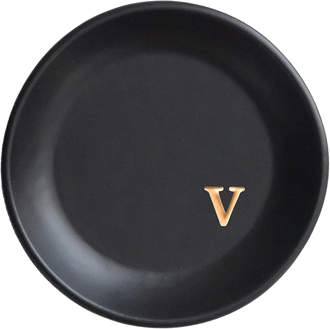 COLLECTIVE HOME - Ceramic Jewelry Tray, Decorative Trinket Dish for Rings Earrings Necklaces Bracelet Watch Keys, Birthday Mother's Day Christmas Gift for Women, 4.75", Black Surface (v)