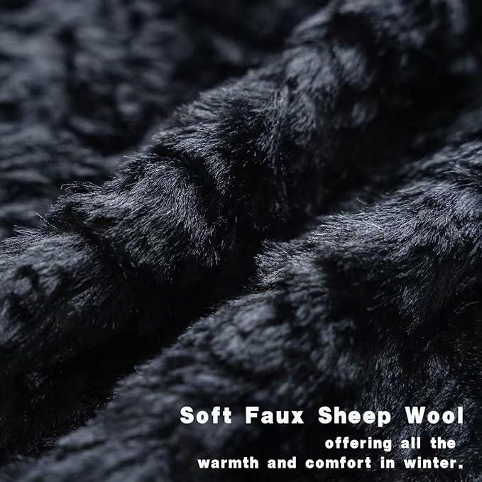 Neelvin Set of 2 Faux Fur Throw Pillow Covers 20x20 Inch Black Cozy Soft Solid Decorative Pillowcases Thick Plush Sheepskin Cushion Case for Chair and Couch Sofa Bedroom