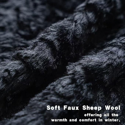 Neelvin Set of 2 Faux Fur Throw Pillow Covers 22x22 Inch Black Cozy Soft Solid Decorative Pillowcases Thick Plush Sheepskin Cushion Case for Chair and Couch Sofa Bedroom