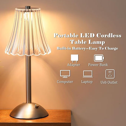 Liliful 2 Pcs Cordless Table Lamp Rechargeable Touch LED Small Gold Portable Battery Operated USB-c Desk Lamp 3 Color Dimmable for Bedroom Living Room Dining (Silver,Rose Style)