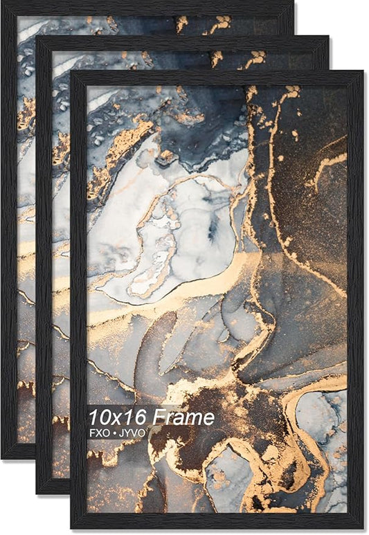 Engineered Wood 10x16 Picture Frame Set of 3, Black Frame for 10 x 16 Inch Picture Poster Photo, Light Weight 10 by 16 Frame with Wood-grain for Wall - 3 Pack/Black/10 x16