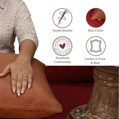 Lambskin Leather Pillow Cover - Sofa Cushion Case - Decorative Throw Covers for Living Room & Bedroom, 18x18 Inches - Orange Crunch Plain Pack of 1