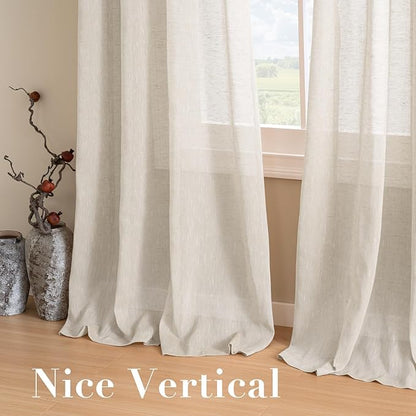 H.VERSAILTEX Linen Curtains Flax Linen Blended Curtain Panels for Living Room/Bedroom Semi Sheer Privacy Curtains 72 inch Length 2 Panels Set Nickel Grommet Window Drapes, Natural