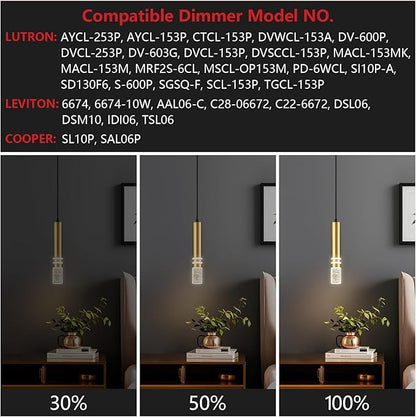 Pendant Lights Kitchen Island, Crystal Pendant Light Fixtures Mini 6W LED Modern Kitchen Pendant Lighting Over Sink and Living Room and Bedroom (Gold 3 Pack)